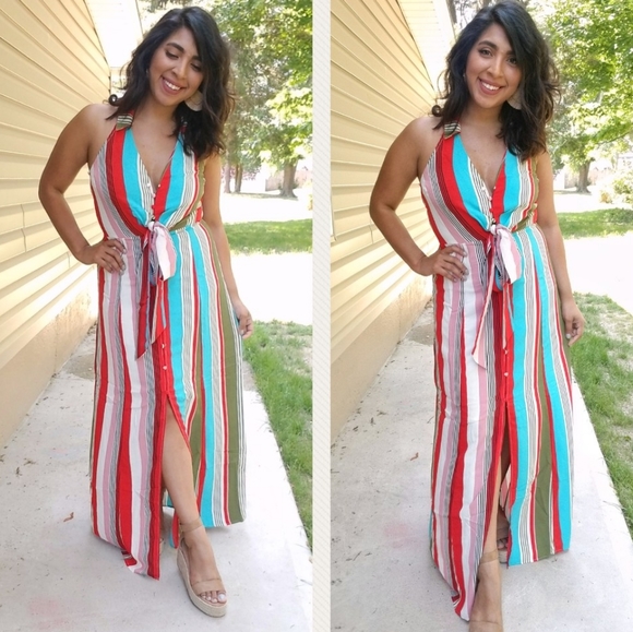 FANCY SEEING YOU HERE STRIPE MAXI DRESS - Picture 1 of 13